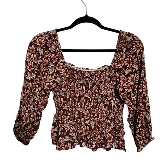 American Eagle Floral Brown Women's Top - Picture 2 of 4